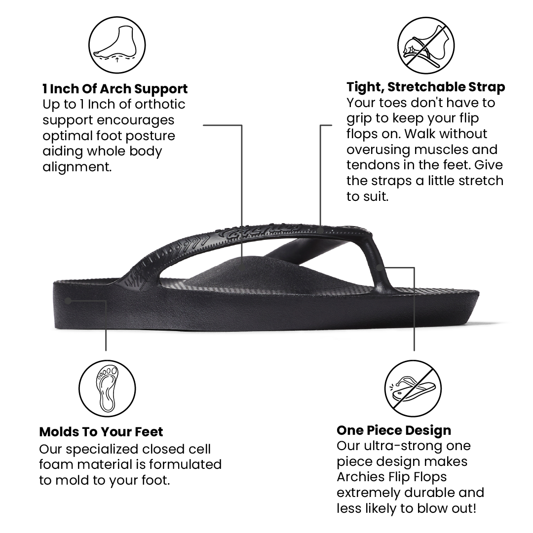 Arch Support Flip Flops - Classic - Black